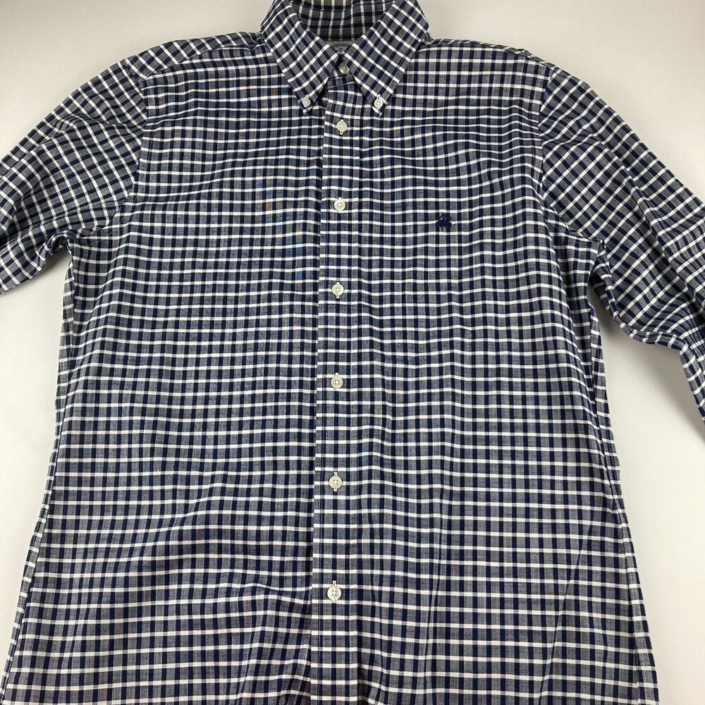 Brooks Brothers Regent Mens M Supima Cotton Check Button Down Shirt Navy White